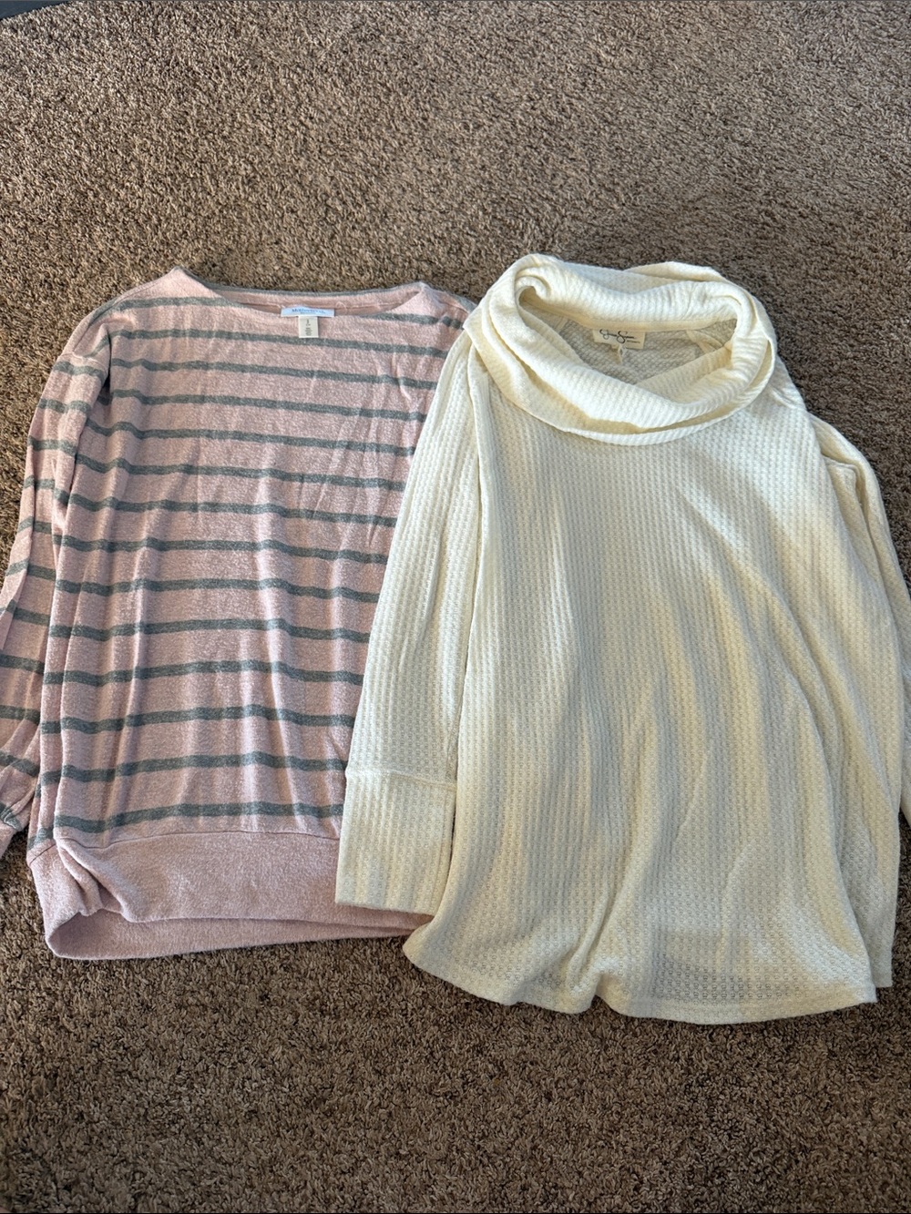 Maternity Bundle - Striped Pink & Gray Shirt + Cream Cowl Neck Sweater (2-Piece)